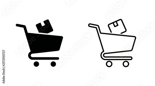 Shopping cart with package icon set