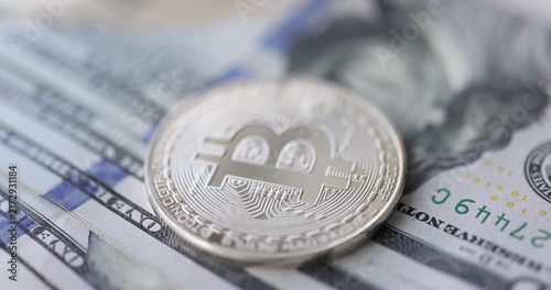 In this engaging visual journey, shiny bitcoin coins rest atop crumpled dollar bills, showcasing the fascinating interplay of traditional and digital currencies in a bustling marketplace.