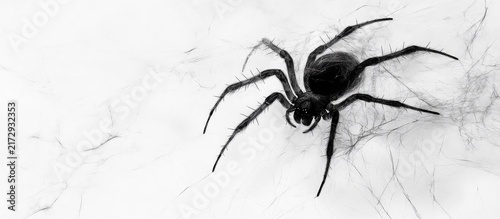 Black Spider On Web, Macro Shot, Dark Arachnid
