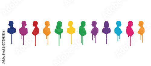 Colorful dripping silhouette icons of fashion models backstage