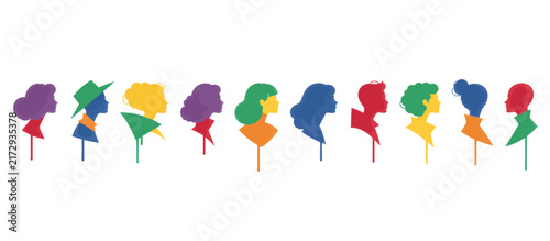 Set of colorful abstract profile silhouettes of people