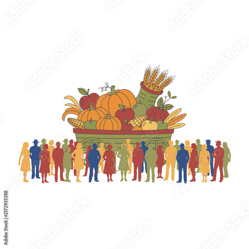 Harvest festival parade float with cornucopia and crowd vector