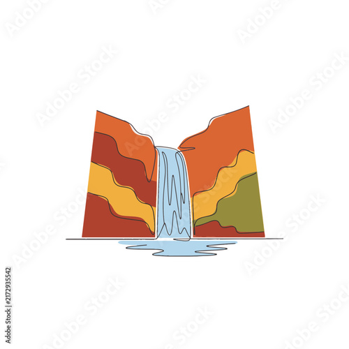 Waterfall in autumn landscape with colorful foliage