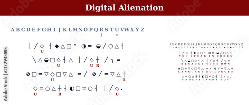 Bild auf Leinwand Digital alienation alphabet with symbols and characters