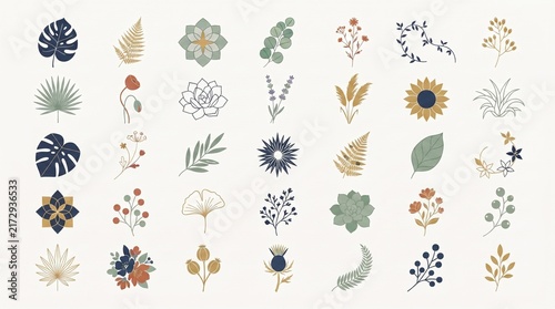 Modern Botanical Leaves and Flowers Vector Collection