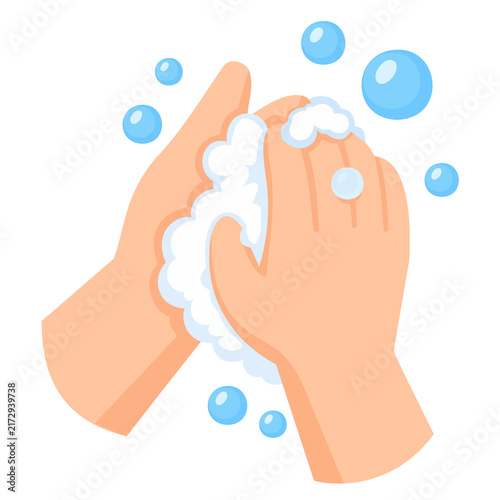 Foto Hands washing with soap and water flat illustration