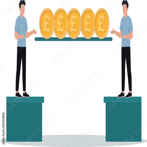 Businessmen Balancing Giant Pound Coins Platform Concept Vector