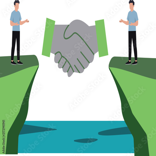 Partners Shaking Hands Across Bridge Gap Partnership Concept Vector
