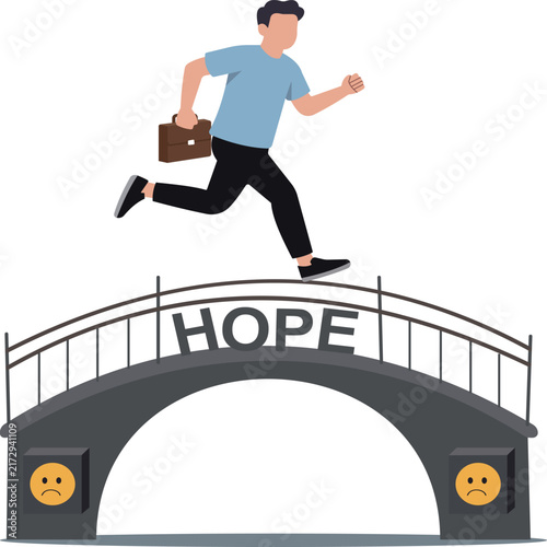 Man Running Across Bridge of Hope Milestone Achievement Concept Vector