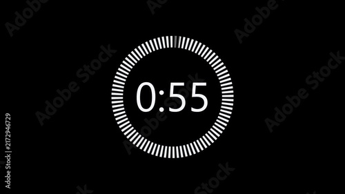 One minute countdown animation, countdown timer from 60 seconds to 0 second with minute and seconds, one minute countdown timer on transparent background 4k.