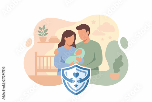 Family Life Insurance and Protection Concept with Newborn Baby