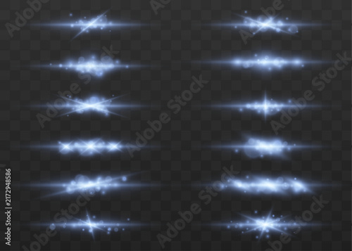 Bild auf Leinwand Set of electric blue light lines with sharp flares and luminous trails