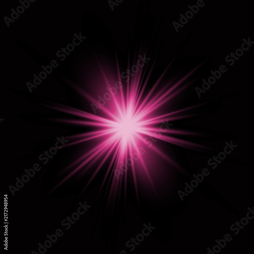 Fotografie A vibrant pink light burst against a stark black background creating a dramatic