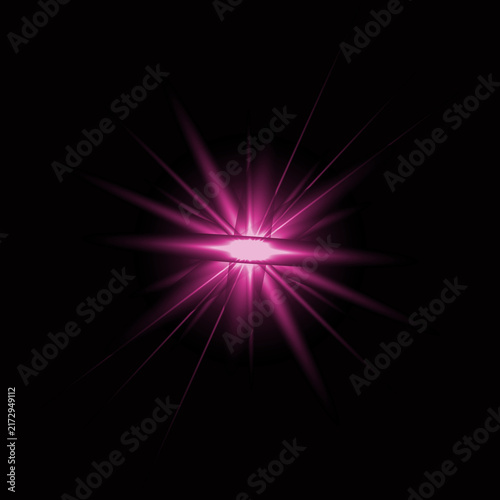 A vibrant pink burst of light radiates outwards against a stark black background creating a dramatic effect