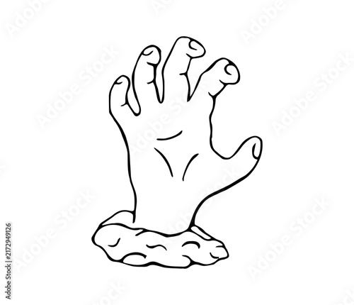 Hand Drawn Zombie Hand Rising from Ground Line Art Doodle Illustration for Halloween Design