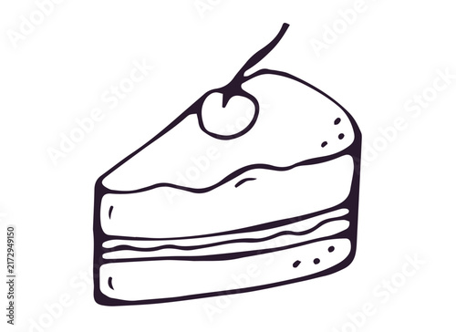 Cake Slice with Cherry on Top Hand Drawn Doodle Clipart