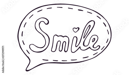 Smile Speech Bubble Hand Drawn Doodle with Heart Isolated on White