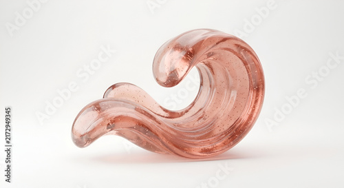 Abstract Rose Gold Fluid Glass Wave Sculpture on White Background