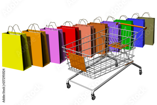 PNG. Trasparente. Shopping. Carrello spesa supermercato e borsa spesa con lo sfondo trasparente.