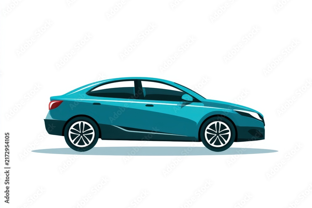 Fototapeta premium Teal sedan shown in clean photo style