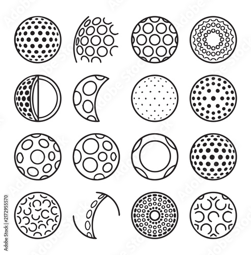 Abstract geometric spheres with varied dot and circle patterns against a white background in a clean vector style