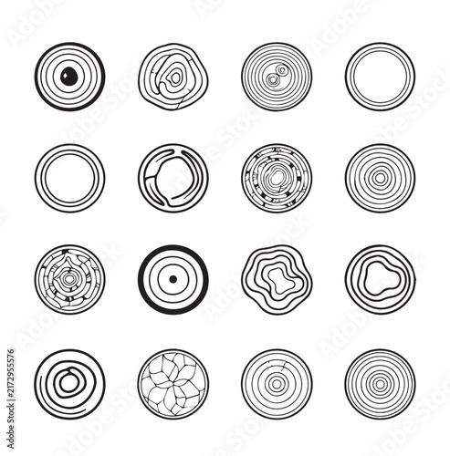 Abstract Tree Ring Patterns in Circular Design on White Background