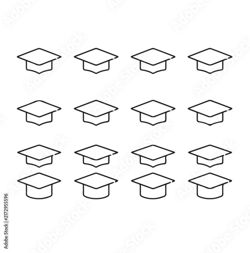 Academic achievement and graduation concept represented by a grid of minimalist graduation caps on a clean white background with ample copy space
