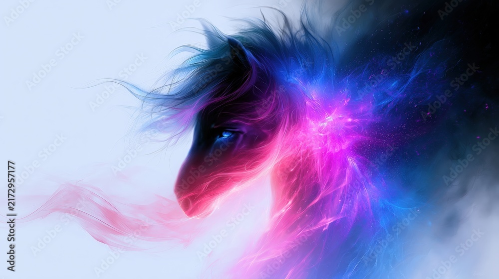 Obraz premium Abstract Colorful Horse Head with Vibrant Nebula Colors