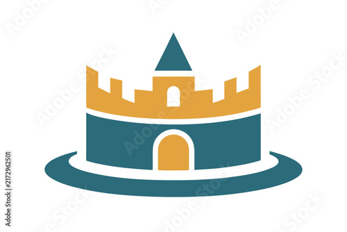 Elegant Circular Fortress With Crown Hidden Lines Medieval Emblem Design vector art illustration