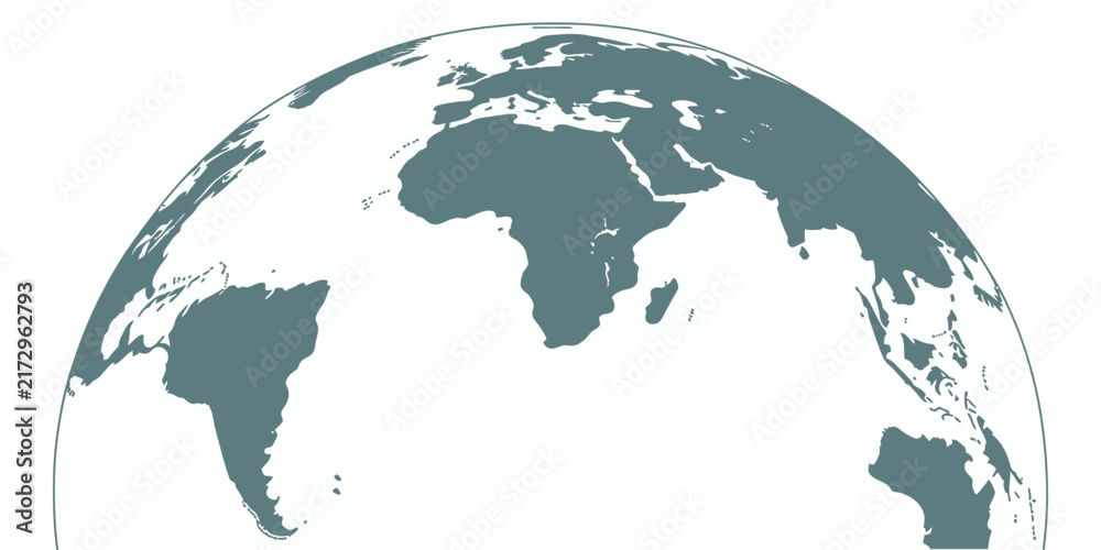 Obraz premium Curved world map silhouette featuring half globe of blue planet Earth for worldwide business, geography, global communication, navigation, and infographic design