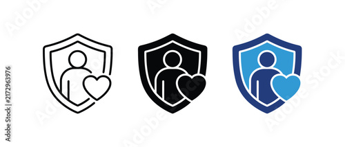 Health Insurance Shield Person Heart Vector Icon Set