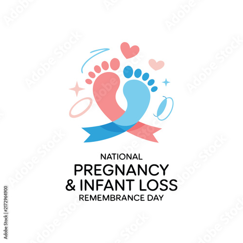 National Pregnancy and Infant Loss Remembrance Day concept with baby footprints and ribbon vector illustration