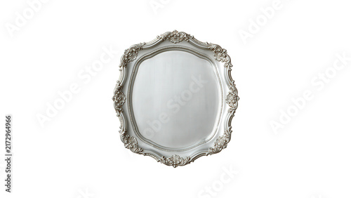 Vintage silver ornate mirror with frame isolated transparent reflection on transparent background