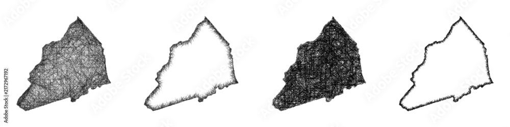 Fototapeta premium Sketch monochrome Transylvania, North Carolina outline map design set