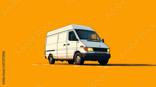 Delivery Van with Cardboard Boxes on Yellow Background, 3D Rendering
