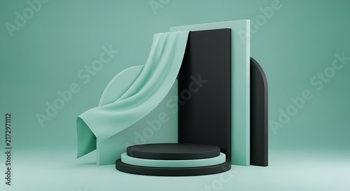 Modern fabric draped on black and white display stand