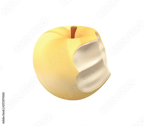 3D Bitten Yellow Apple - Half Eaten Fruit vector Icon