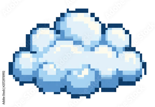Pixel art cloud with rounded shapes and blue shading