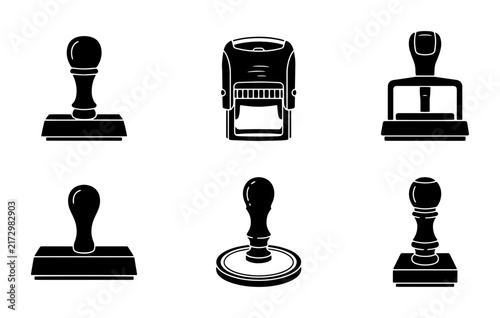 Cuadro en lienzo 70 Set of Six Black Rubber Stamps, Office Approval Seals, Vintage Document Marke