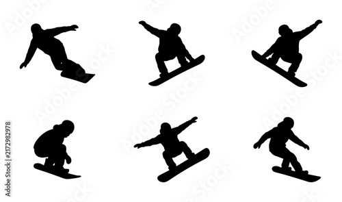 Foto 70 Snowboarder Silhouettes, Action Poses Vector Set: Dynamic Winter Sports Icons