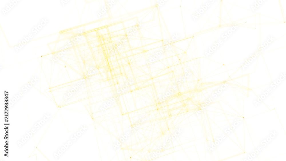 Obraz premium Vibrant glowing yellow digital web structure creating intricate network patterns against a dark black space