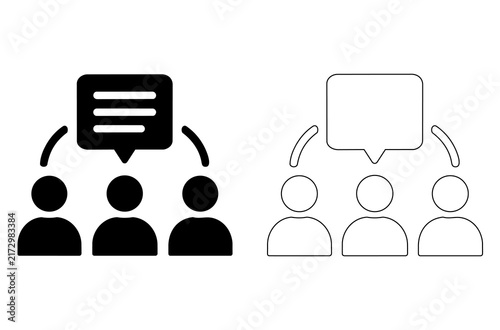 Group discussion icon set, communication and team meeting symbols vector illustration, editable stroke