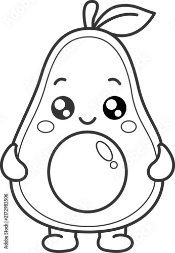 Kawaii avocado character with thick outlined cartoon style