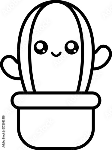 Kawaii cactus character with thick outlined cartoon style