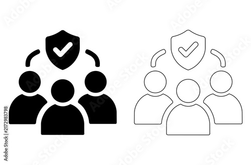 Team protection icon set, secure group of people vector illustration vector illustration, editable stroke