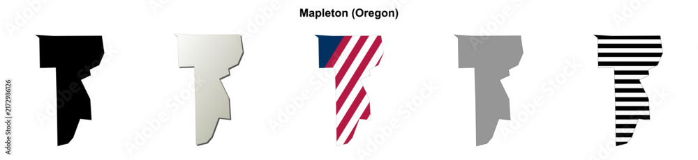 Obraz premium Mapleton (Oregon) blank outline map set