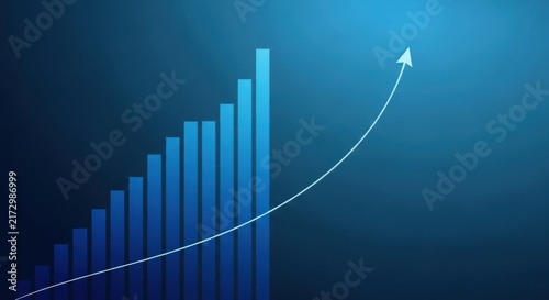 Exponential growth depicted through bar chart and upward trajectory line.