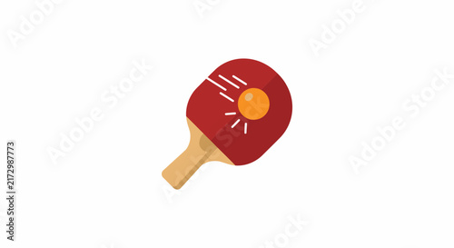 Flat design illustration of a ping pong paddle hitting a ball.