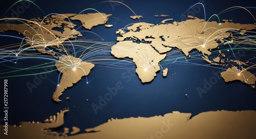 Global flight routes and connections across the world map