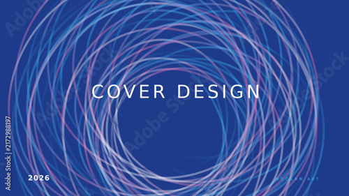 Futuristic abstract cover design, 2024 annual report vector, modern technology template with glowing neon circles, blue and purple technology motion lines, business annual review